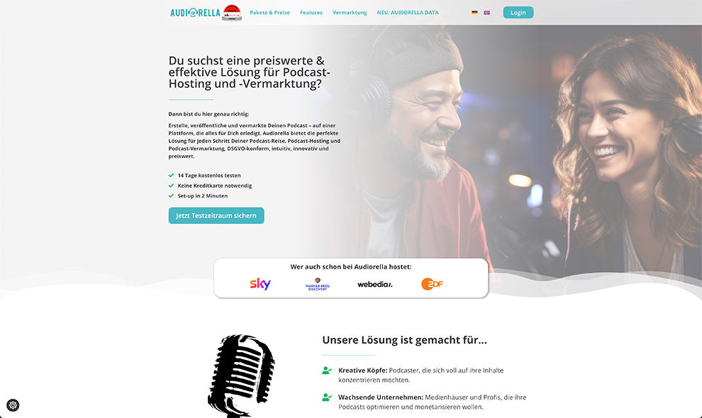 Screenshot der Webseite von Audiorella.
